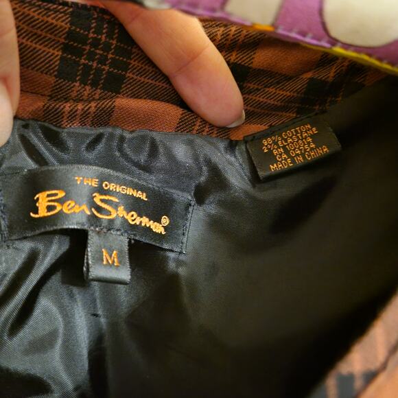 Ben Shermen Short Sleeve Mini Plaid Shift Dress Rustic Brown Black Womens Medium - Picture 5 of 9